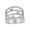 Thumbnail Image 1 of 3.0mm White Lab-Created Sapphire Three Stone Orbit Multi-Row Open Shank Ring in Sterling Silver