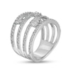 Thumbnail Image 1 of 3.0mm White Lab-Created Sapphire Three Stone Orbit Multi-Row Open Shank Ring in Sterling Silver