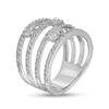 Thumbnail Image 2 of 3.0mm White Lab-Created Sapphire Three Stone Orbit Multi-Row Open Shank Ring in Sterling Silver