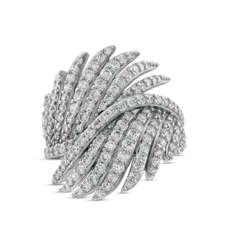 White Lab-Created Sapphire Bypass Feathered Wings Ring in Sterling Silver