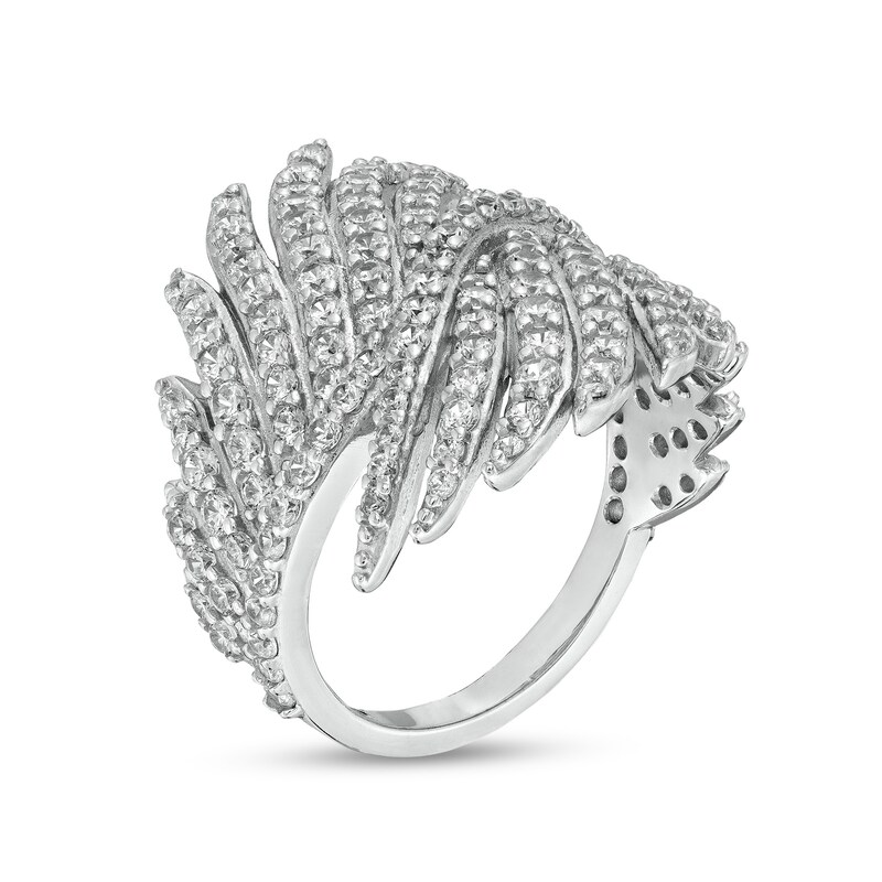White Lab-Created Sapphire Bypass Feathered Wings Ring in Sterling Silver