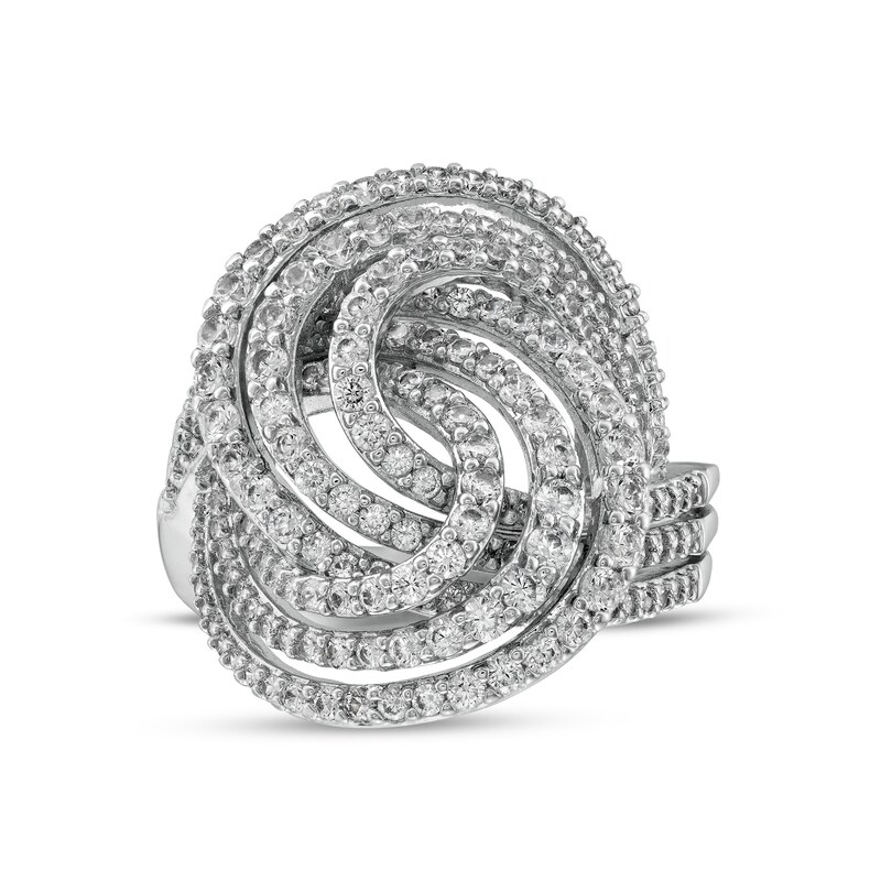 Main Image 1 of White Lab-Created Sapphire Rosette Swirl Ring in Sterling Silver