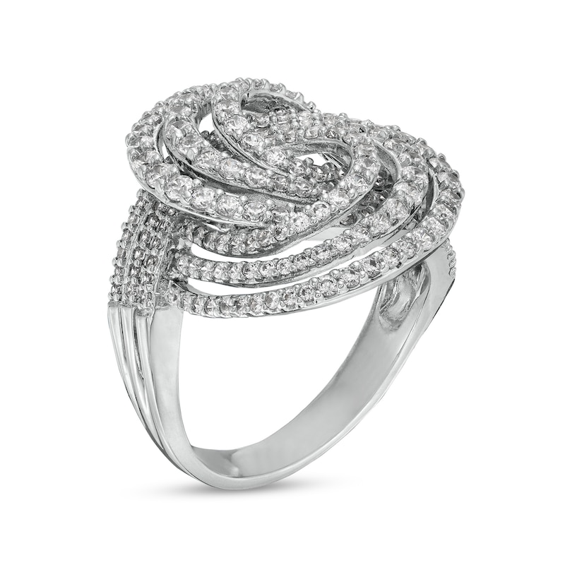 Main Image 2 of White Lab-Created Sapphire Rosette Swirl Ring in Sterling Silver