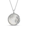 Thumbnail Image 1 of 22.0mm Mother-of-Pearl and White Lab-Created Sapphire Frame Reversible Motherly Love Flower Pendant in Sterling Silver