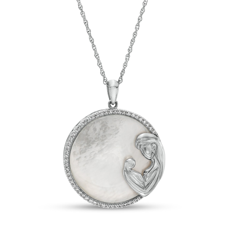 Main Image 1 of 22.0mm Mother-of-Pearl and White Lab-Created Sapphire Frame Reversible Motherly Love Flower Pendant in Sterling Silver