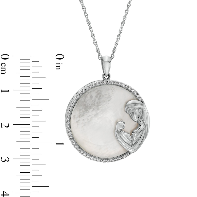 Main Image 2 of 22.0mm Mother-of-Pearl and White Lab-Created Sapphire Frame Reversible Motherly Love Flower Pendant in Sterling Silver