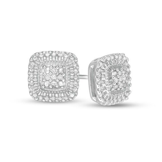 Diamond Accent Beaded Cushion Frame Stud Earrings in Sterling Silver Diamond Accent Beaded Cushion Frame Stud Earrings in Sterling Silver