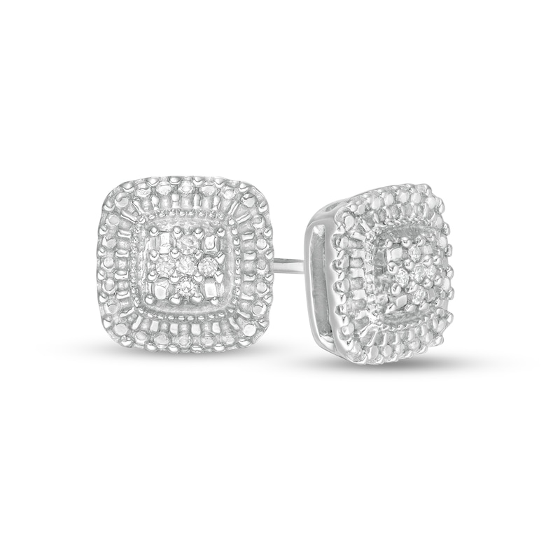 Diamond Accent Beaded Cushion Frame Stud Earrings in Sterling Silver ...