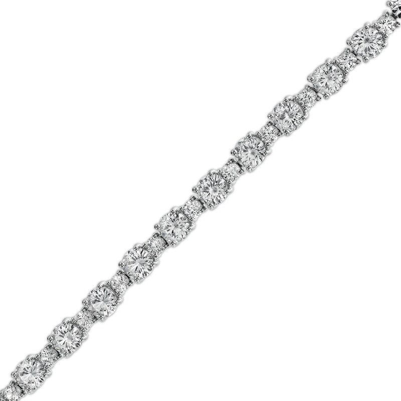 Main Image 1 of White Lab-Created Sapphire Large and Small Alternating Line Bracelet in Sterling Silver - 7.25"