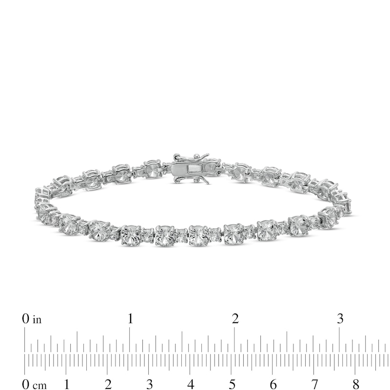 Main Image 3 of White Lab-Created Sapphire Large and Small Alternating Line Bracelet in Sterling Silver - 7.25"