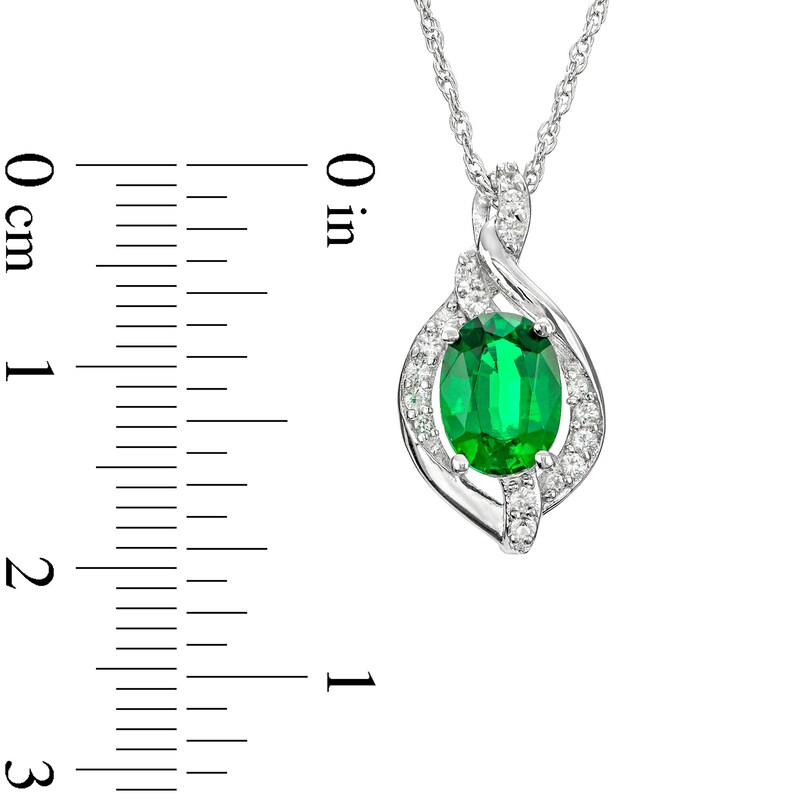 Main Image 4 of Oval Lab-Created Emerald and White Lab-Created Sapphire Cascading Flame Pendant and Drop Earrings Set in Sterling Silver