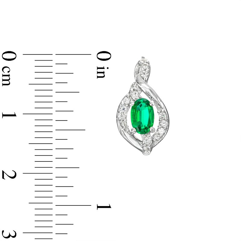 Main Image 5 of Oval Lab-Created Emerald and White Lab-Created Sapphire Cascading Flame Pendant and Drop Earrings Set in Sterling Silver
