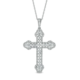 1-1/2 CT. T.W. Diamond Scallop Edge Cross Pendant in 10K White Gold