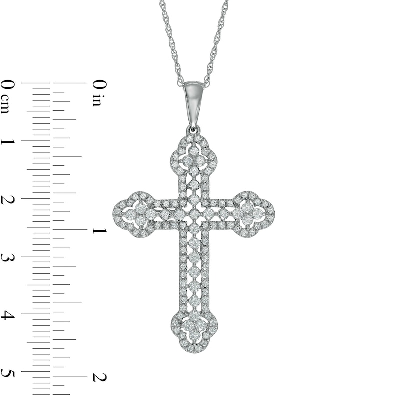 Main Image 3 of 1-1/2 CT. T.W. Diamond Scallop Edge Cross Pendant in 10K White Gold