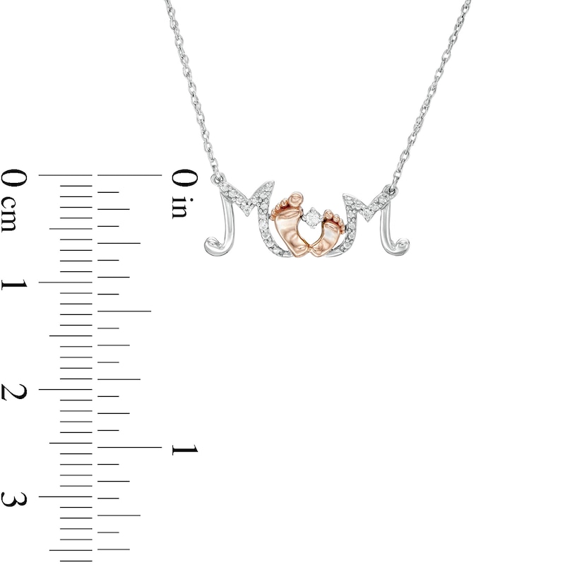 Main Image 3 of Diamond Accent "Mom" with Baby Feet Necklace in Sterling Silver and 10K Rose Gold
