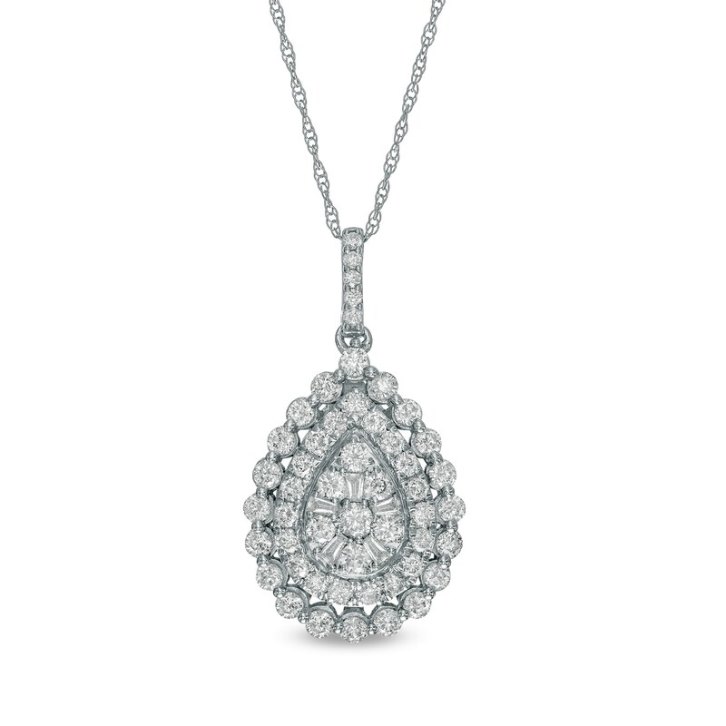 1 CT. T.W. Composite Pear-Shaped Diamond Double Frame Pendant in 10K White Gold