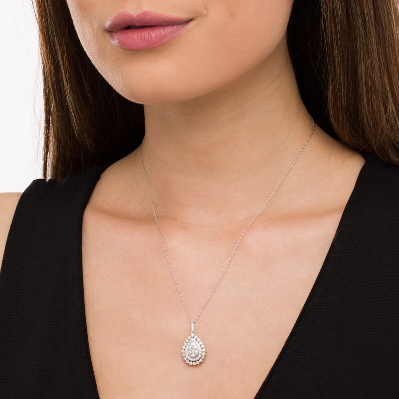 1 CT. T.W. Composite Pear-Shaped Diamond Double Frame Pendant in 10K White Gold