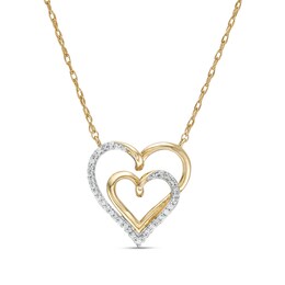 1/10 CT. T.W. Diamond Double Heart Necklace in 10K Gold