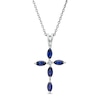 Thumbnail Image 1 of Marquise Blue and White Lab-Created Sapphire Cross Pendant in Sterling Silver