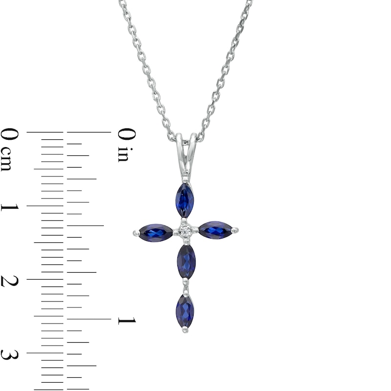 Main Image 3 of Marquise Blue and White Lab-Created Sapphire Cross Pendant in Sterling Silver