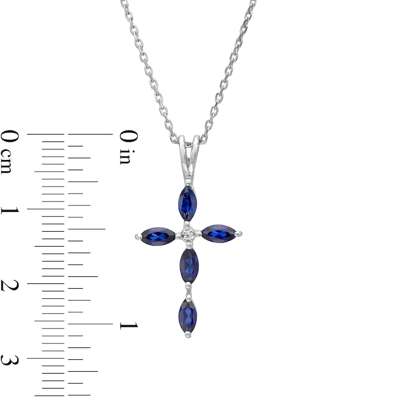 Marquise Blue and White Lab-Created Sapphire Cross Pendant in Sterling Silver