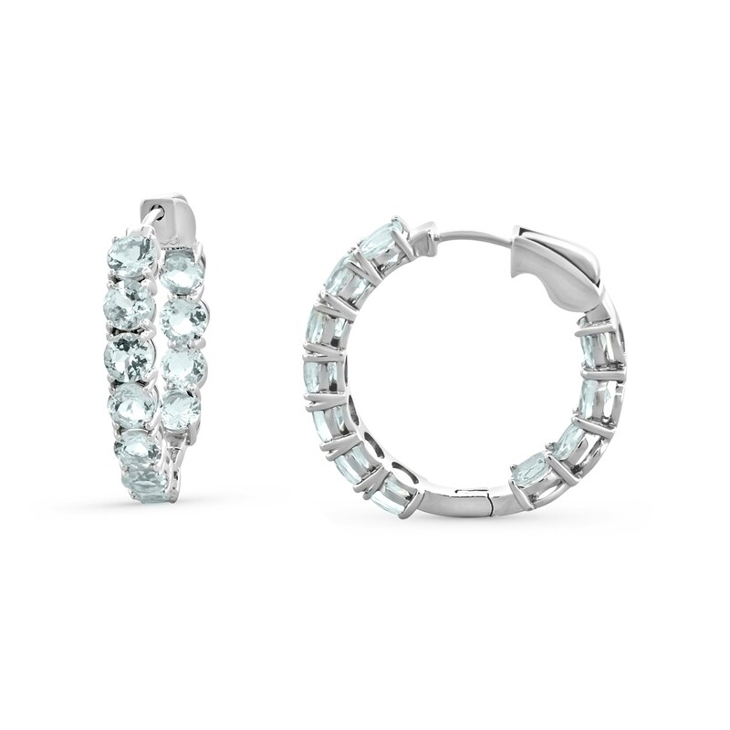 Main Image 1 of 4.5mm Aquamarine Inside-Out Hoop Earrings in Sterling Silver