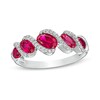 Thumbnail Image 1 of Oval Lab-Created Ruby and Lab-Created White Sapphire Graduated Rolling Wave Ring in Sterling Silver