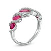 Thumbnail Image 3 of Oval Lab-Created Ruby and Lab-Created White Sapphire Graduated Rolling Wave Ring in Sterling Silver
