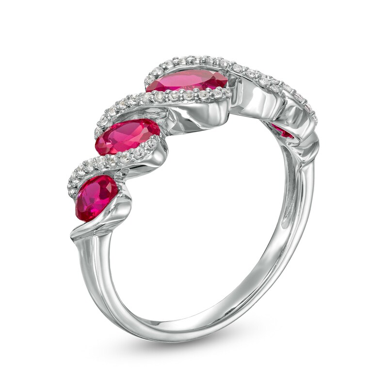 Main Image 3 of Oval Lab-Created Ruby and Lab-Created White Sapphire Graduated Rolling Wave Ring in Sterling Silver