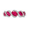 Thumbnail Image 4 of Oval Lab-Created Ruby and Lab-Created White Sapphire Graduated Rolling Wave Ring in Sterling Silver