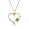 Thumbnail Image 1 of 3.0mm Lab-Created Emerald and 1/20 CT. T.W. Diamond "MOM" Loop Heart Pendant in 10K Gold