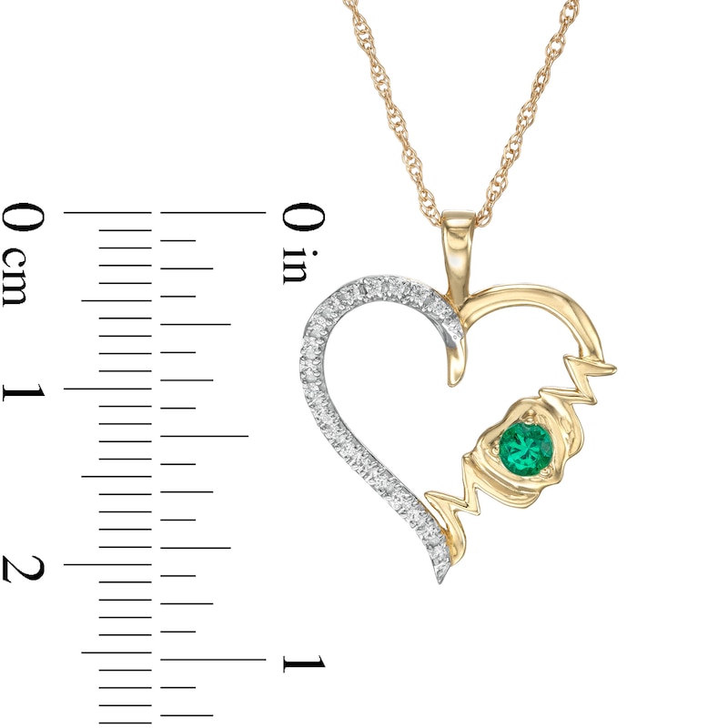 Main Image 2 of 3.0mm Lab-Created Emerald and 1/20 CT. T.W. Diamond "MOM" Loop Heart Pendant in 10K Gold