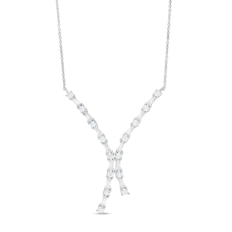 1 CT. T.W. Baguette and Round Diamond Double Curved Necklace in 10K White Gold – 17"