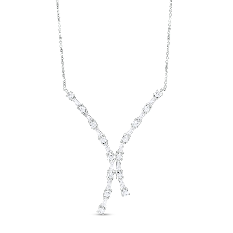 Main Image 1 of 1 CT. T.W. Baguette and Round Diamond Double Curved Necklace in 10K White Gold – 17"