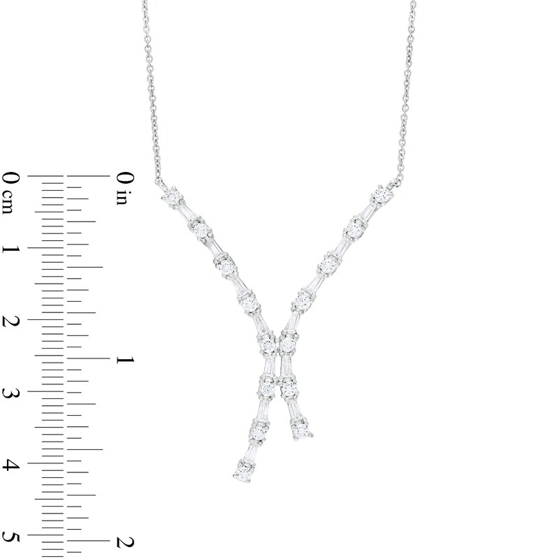 Main Image 2 of 1 CT. T.W. Baguette and Round Diamond Double Curved Necklace in 10K White Gold – 17"