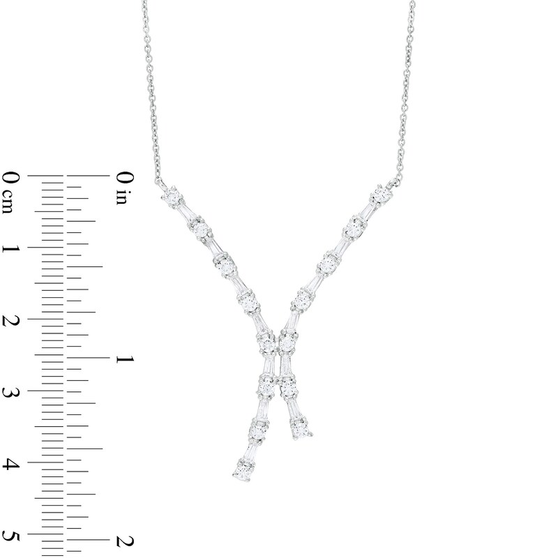 1 CT. T.W. Baguette and Round Diamond Double Curved Necklace in 10K White Gold – 17"