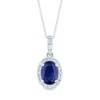 Thumbnail Image 1 of Oval Blue Sapphire and 1/8 CT. T.W. Diamond Frame Drop Pendant in 14K White Gold