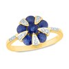 Thumbnail Image 1 of 4.0mm Blue Sapphire and 1/8 CT. T.W. Diamond Petal Cluster Flower Ring in 14K Gold