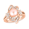 Thumbnail Image 0 of 7.5mm Pink Cultured Freshwater Pearl and 3/8 CT. T.W. Diamond Open Flame Split Shank Ring in 14K Rose Gold