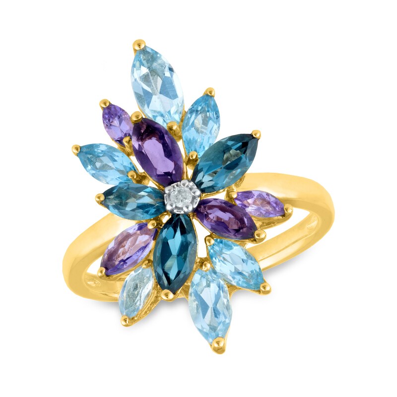 Main Image 1 of Marquise Multi-Gemstone and Diamond Accent Flower Cluster Ring in 10K Gold