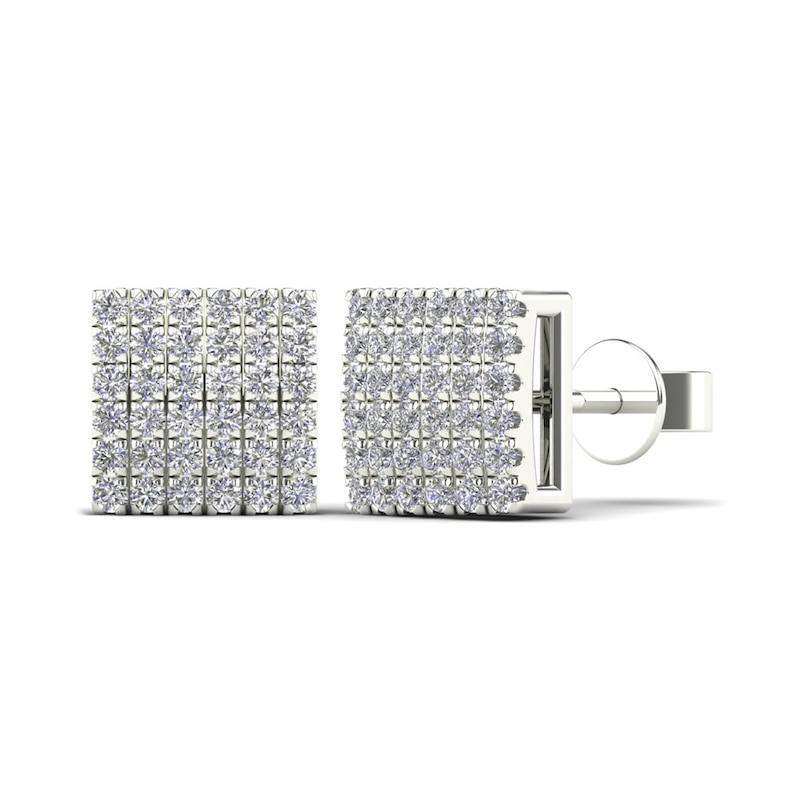 Men's 1/5 CT. T.W. Square Composite Diamond Convex Stud Earrings in 14K White Gold