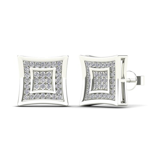 Men's 1/4 CT. T.W. Square Composite Diamond Frame Concave Stud Earrings in 14K White Gold Men's 1/4 CT. T.W. Square Composite Diamond Frame Concave Stud Earrings in 14K White Gold