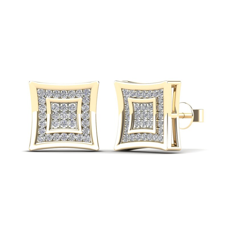Men's 1/4 CT. T.W. Square Composite Diamond Frame Concave Stud Earrings in 14K Gold