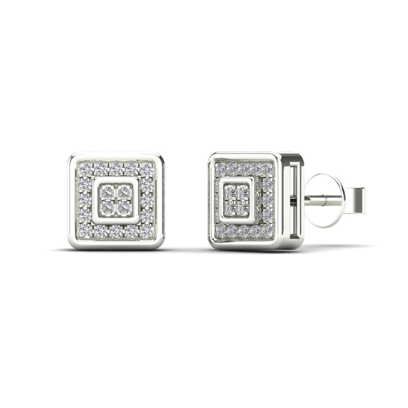 Men's 1/10 CT. T.W. Quad Diamond Square Frame Stud Earrings in 14K White Gold