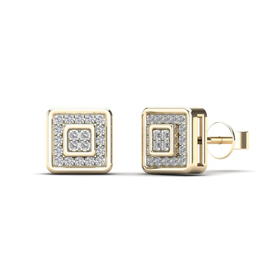 Men's 1/10 CT. T.W. Quad Diamond Square Frame Stud Earrings in 14K Gold Men's 1/10 CT. T.W. Quad Diamond Square Frame Stud Earrings in 14K Gold