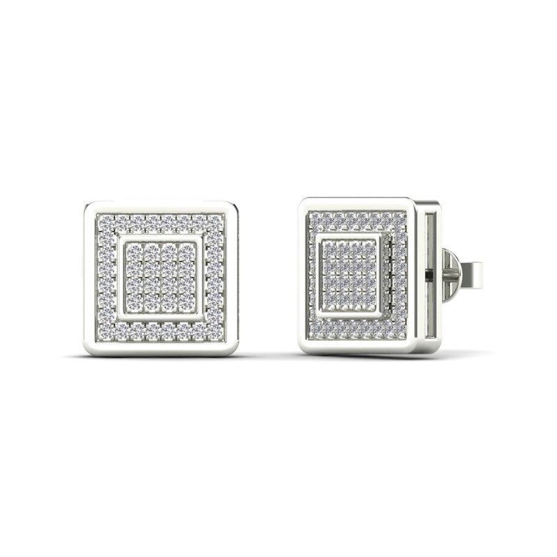 Men's 1/5 CT. T.W. Square Composite Diamond Frame Stud Earrings in 14K White Gold