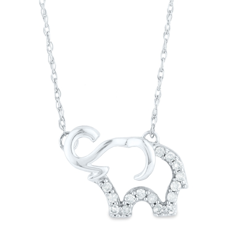 Main Image 1 of 1/10 CT. T.W. Diamond Elephant Outline Necklace in 10K White Gold - 16"