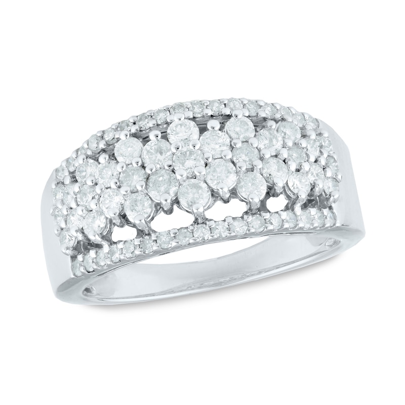 Main Image 1 of 1 CT. T.W. Diamond Flower Clusters Open Shank Ring in 10K White Gold