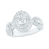 Thumbnail Image 1 of 1-1/4 CT. T.W. Diamond Double Oval Frame Triple Row Tapered Shank Engagement Ring in 14K White Gold