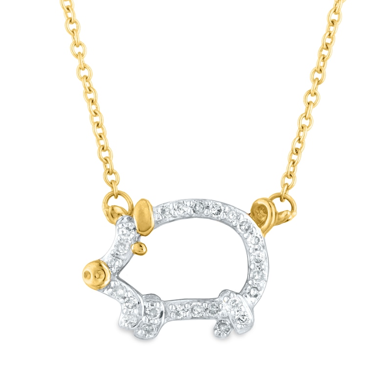 1/10 CT. T.W. Diamond Pig Outline Necklace in 10K Gold - 16"